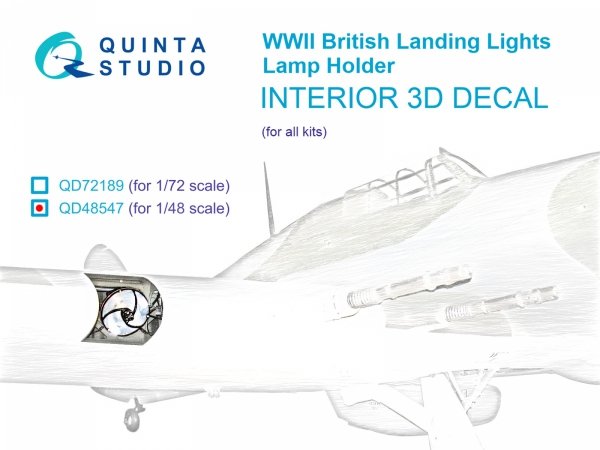 Quinta Studio QD48547 Lamp holder for WWII British landing lights 3D-Printed &amp; coloured Interior on decal paper (All kits) 1/48