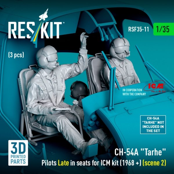RESKIT RSF35-0011 CH-54A &quot;Tarhe&quot; Pilots Late in seats for ICM kit (1968 +) (scene 2) (3 pcs) (3D Printed) 1/35