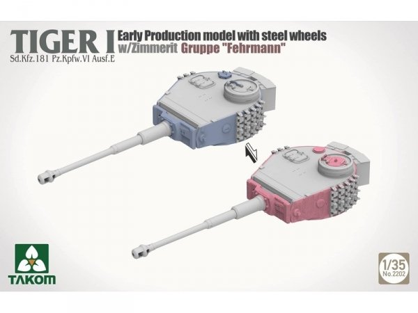 Takom 2202 Tiger I Sd.Kfz.181 Pz.Kpfw.VI Ausf.E - Early-Production Model With Steel Wheels And Zimmerit, Gruppe 'Fehrmann' 1/35