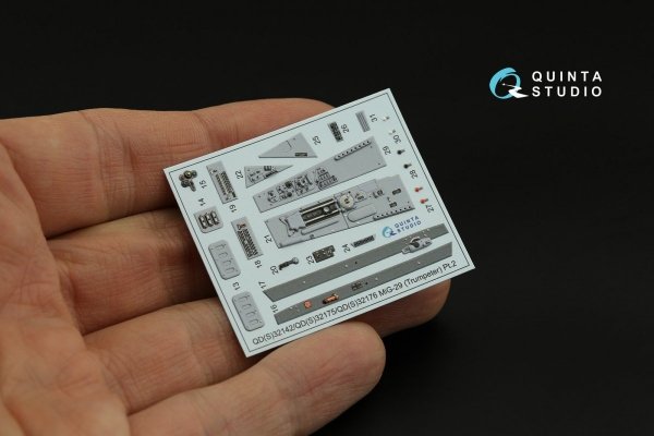 Quinta Studio QDS-32176 MiG-29A NATO service 3D-Printed &amp; coloured Interior on decal paper (Trumpeter) (Small version) 1/32