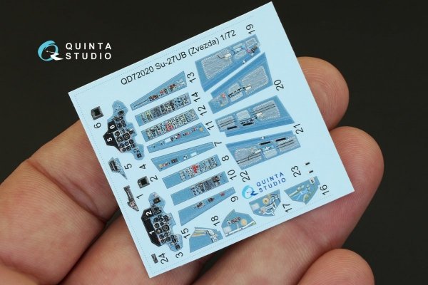 Quinta Studio QD72020 Su-27UB 3D-Printed &amp; coloured Interior on decal paper (for Zvezda kit) 1/72