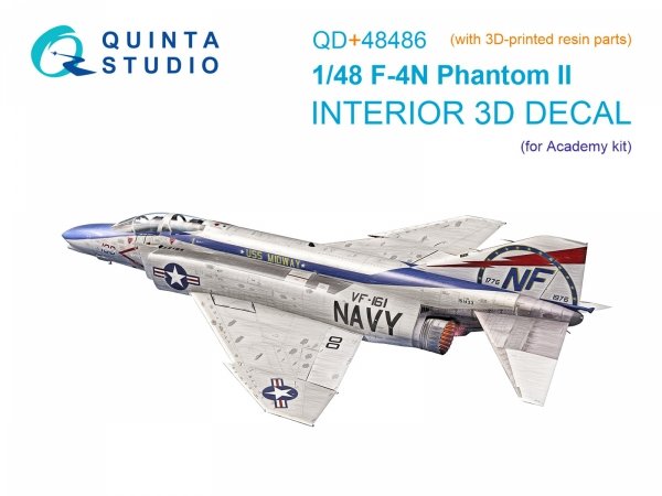Quinta Studio QD+48486 F-4N Phantom II 3D-Printed &amp; coloured Interior on decal paper (Academy) (with 3D-printed resin parts) 1/48