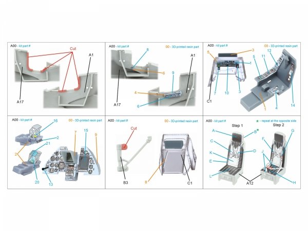 Quinta Studio QD+72251 Ka-50 (blue-grey panels) 3D-Printed &amp; coloured Interior on decal paper (HobbyBoss/ARK) (with 3D-printed resin parts) 1/72