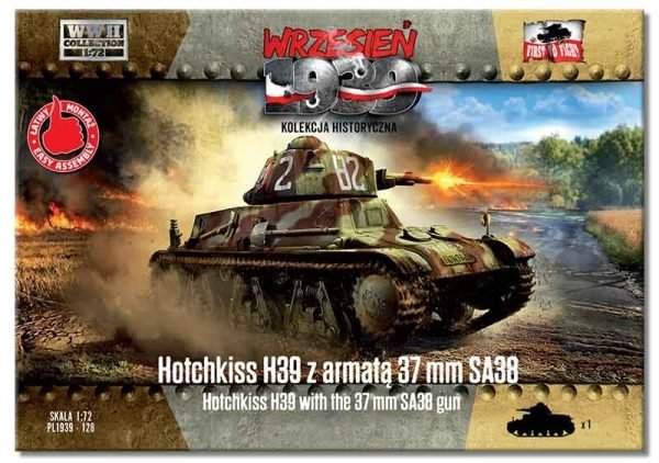 First To Fight PL128 - Hotchkiss H39 tank with 37mm SA38 gun - czołg Hotchkiss H39 z armatą 37mm SA38 1/72