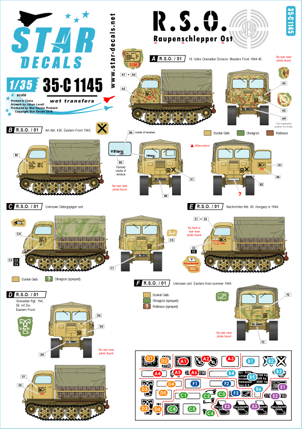 Star Decals 35-C1145 R.S.O. / 01 - Raupenschlepper Ost. 1/35