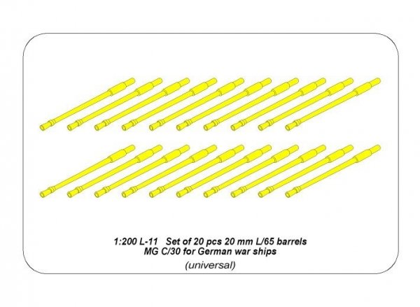 Aber 200L-11 Zestaw 20 luf 20 mm L/65 MG C/30 do Niemieckich okrętów 1/200