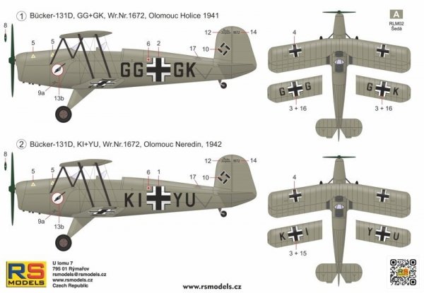 RS Models 94015 Bücker 131 A/B 24 Schule Olomouc 1/72