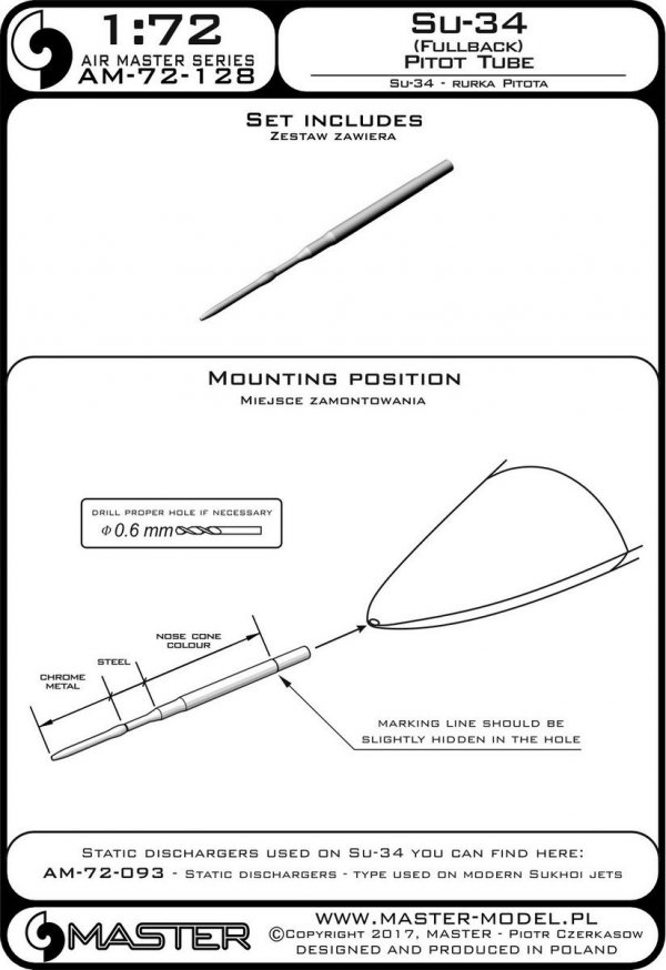 Master AM-72-128 Su-34 (Fullback) Pitot tube (1:72)