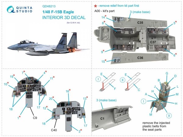 Quinta Studio QD48213 F-15B 3D-Printed &amp; coloured Interior on decal paper (GWH) 1/48