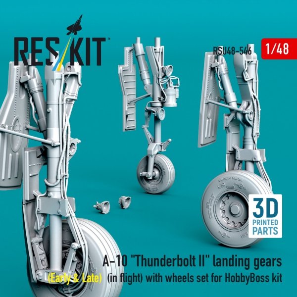 RESKIT RSU48-0546 A-10 "Thunderbolt II" landing gears (Early &amp; Late) (in flight) with wheels set for HobbyBoss kit (3D Printed) 1/48