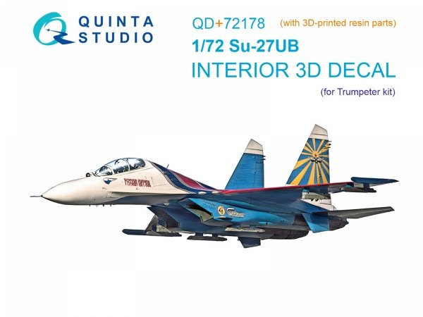 Quinta Studio QD+72180 Su-33 3D-Printed &amp; coloured Interior on decal paper (Trumpeter) (with 3D-printed resin part) 1/72
