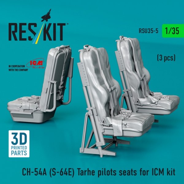 RESKIT RSU35-0005 CH-54A (S-64E) Tarhe pilots seats for ICM kit (3 pcs) (3D Printed) (1/35)