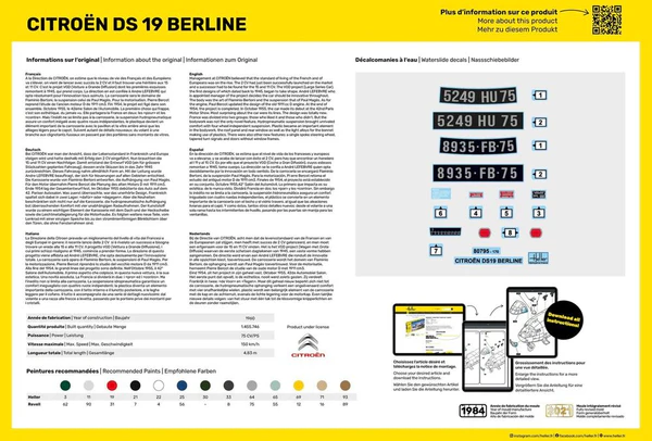 Heller 56795 STARTER KIT Citroën DS 19 Berline 1/16