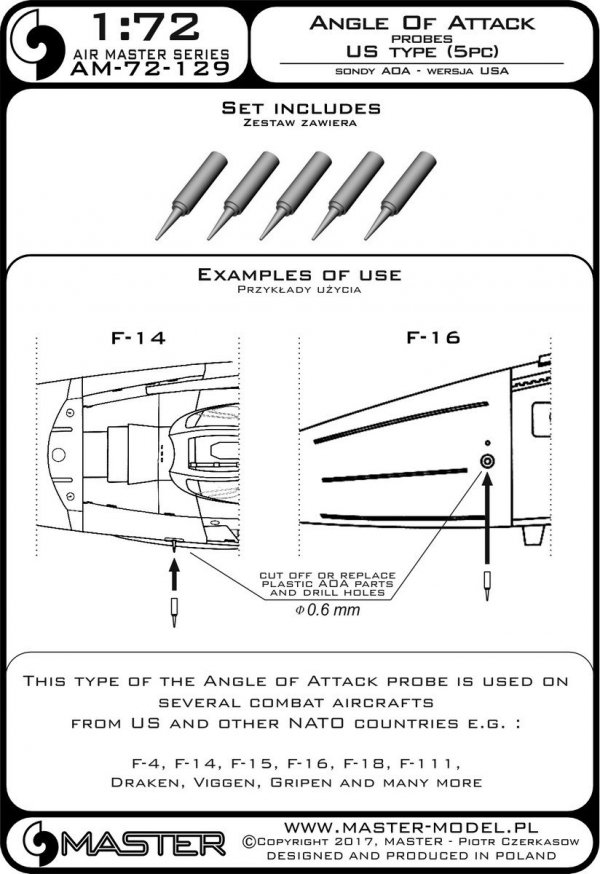 Master AM-72-129 Angle of Attack Probes US Type (5pcs) (1:72)