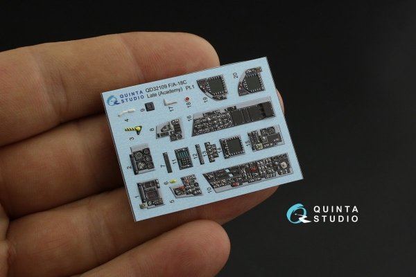 Quinta Studio QD32109 F/A-18C Late 3D-Printed &amp; coloured Interior on decal paper (Academy) 1/32