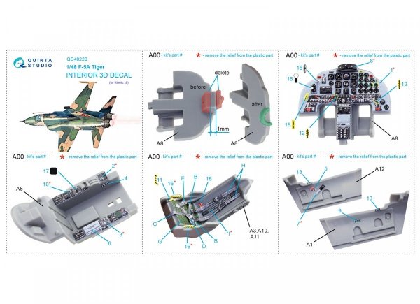 Quinta Studio QD48220 F-5A 3D-Printed &amp; coloured Interior on decal paper (Kinetic) 1/48