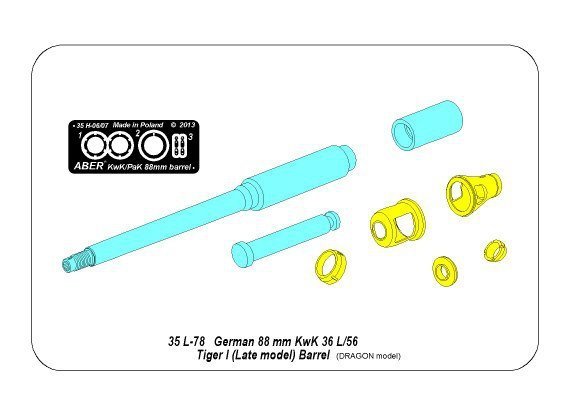 Aber 35L-078n 88mm KwK36/L56 barrel for German Tank Tiger I, Ausf. E - with late muzzle brake (1:35)