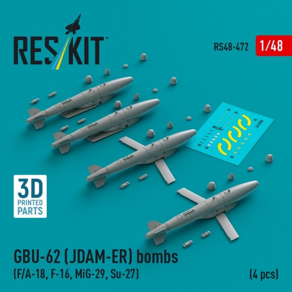 RESKIT RS48-0472 GBU-62 (JDAM-ER) bombs (4 pcs) (3D Printed) 1/48