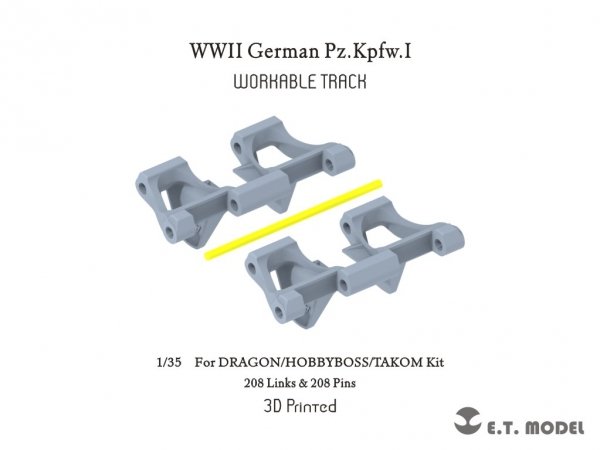 E.T. Model P35-400 WWII German Pz.Kpfw.I Workable Track (3D Printed) For DRAGON/HOBBYBOSS/TAKOM Kit 1/35