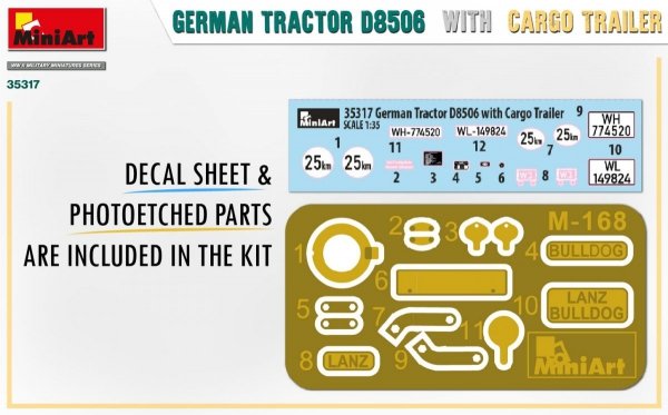 MiniArt 35317 GERMAN TRACTOR D8506 WITH CARGO TRAILER 1/35