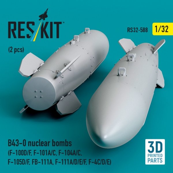 RESKIT RS32-0588 B43-0 nuclear bombs (2 pcs) (F-100D/F, F-101A/C, F-104A/C, F-105D/F, FB-111A, F-111A/D/E/F, F-4C/D/E) (3D Printed) (1/32)