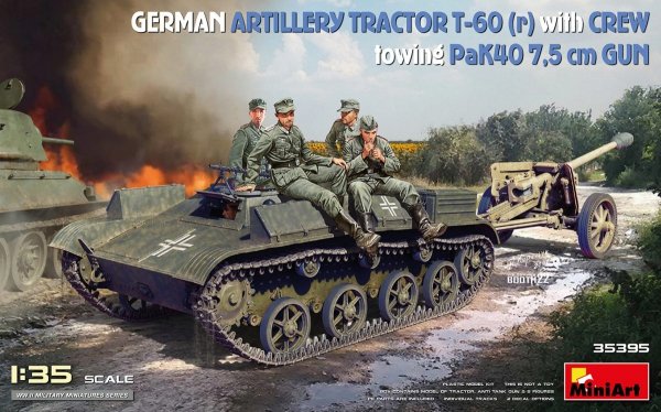 MiniArt 35395 GERMAN ARTILLERY TRACTOR T-60(r) &amp; CREW Towing PaK40 GUN 1/35