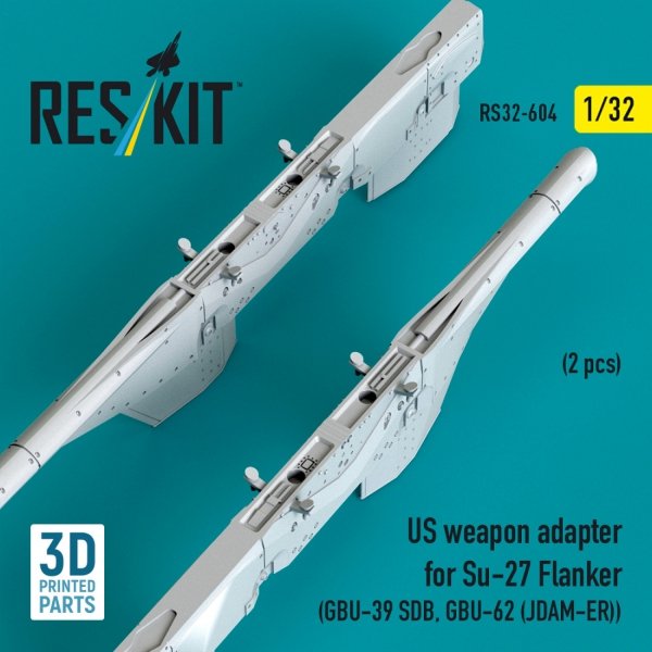 RESKIT RS32-0604 US weapon adapter for Su-27 Flanker (2 pcs) (GBU-39 SDB, GBU-62 (JDAM-ER)) (3D Printed) (1/32)