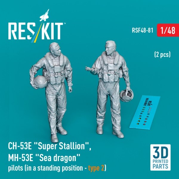 RESKIT RSF48-0081 CH-53E &quot;Super Stallion&quot;, MH-53E &quot;Sea dragon&quot; pilots (in a standing position - type 2) (2 pcs) (3D Printed) 1/48