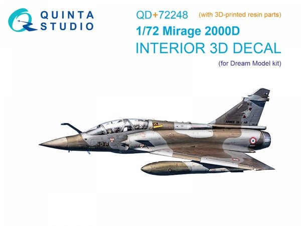 Quinta Studio QD+72248 Mirage 2000D 3D-Printed &amp; coloured Interior on decal paper (Dream Model) (with 3D-printed resin part) 1/72