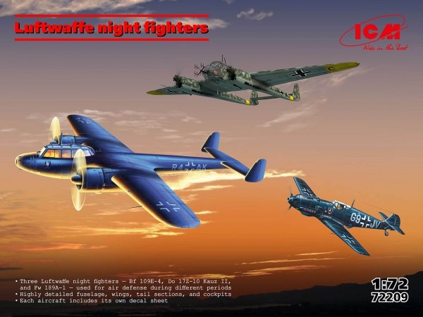ICM 72209 Luftwaffe night fighters (Bf 109E-4, Do 17Z-10 Kauz II, Fw 189A-1) 1/72