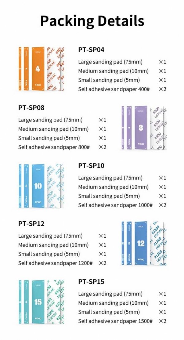 DSPIAE PT-SP10 Acrylic Sanding #1000 Pad Set 3 pcs / Zestaw akrylowych płytek szlifierskich #1000 3 szt