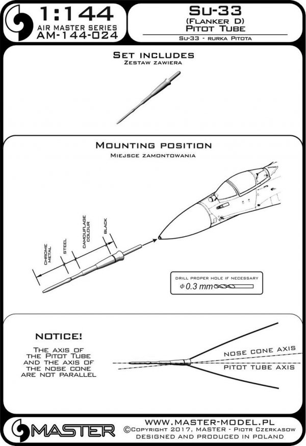 Master AM-144-024 Su-33 (Flanker D) Pitot tube (1:144)