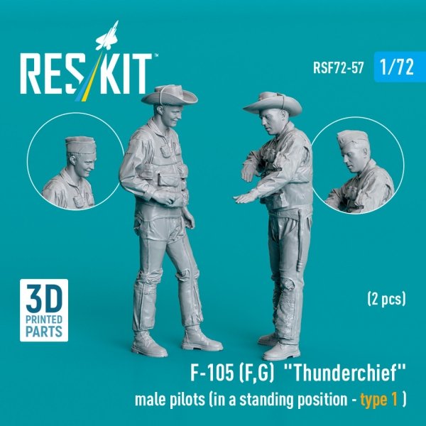 RESKIT RSF72-0057 F-105 (F, G) "Thunderchief" male pilots (in a standing position - type 1 ) (2 pcs) (3D Printed) (1/72)