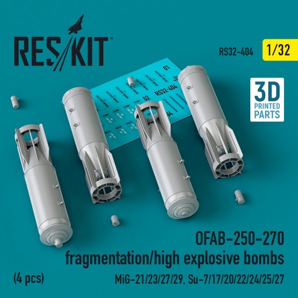 RESKIT RS32-0404 OFAB-250-270 fragmentation/high explosive bombs (4 pcs) (3D Printed) 1/32