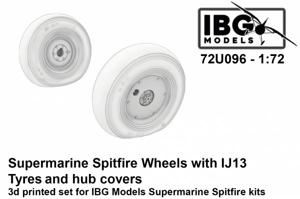 IBG 72U096 Supermarine Spitfire Wheels with IJ13 Tyres and Hub Covers - 3d Printed Set 1/72