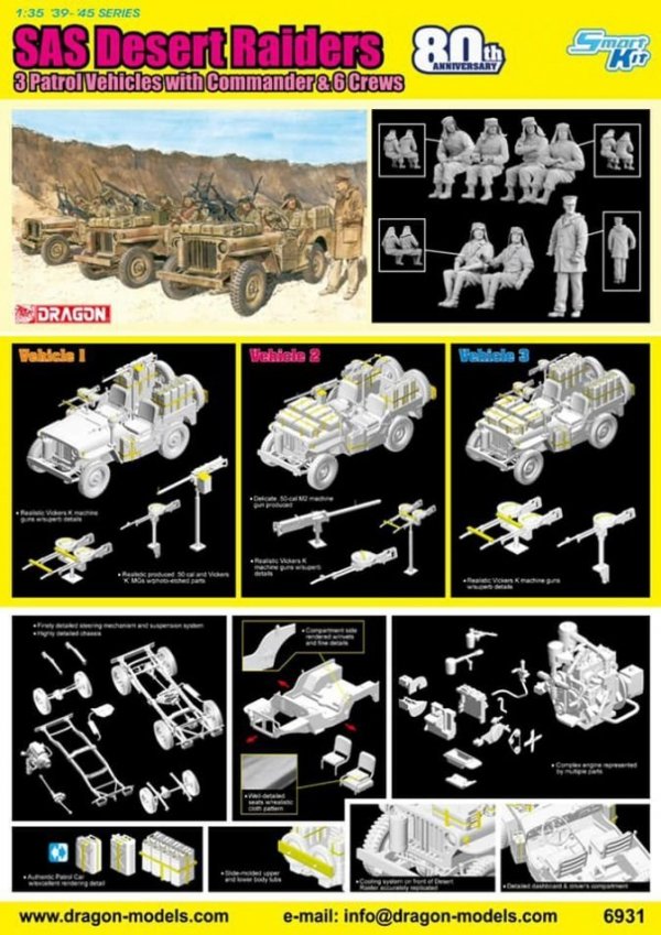 Dragon 6931 SAS Desert Raiders 3 Patrol Vehicles w/Commander &amp; 6 Crews