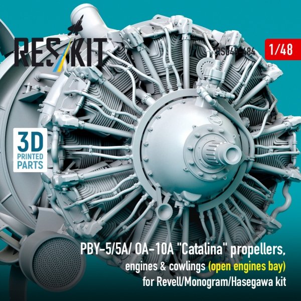 RESKIT RSU48-0484 PBY-5/5A/ OA-10A "Catalina" propellers, engines &amp; cowlings (open engines bay) for Revell/Monogram/Hasegawa kit (3D Printed) 1/48