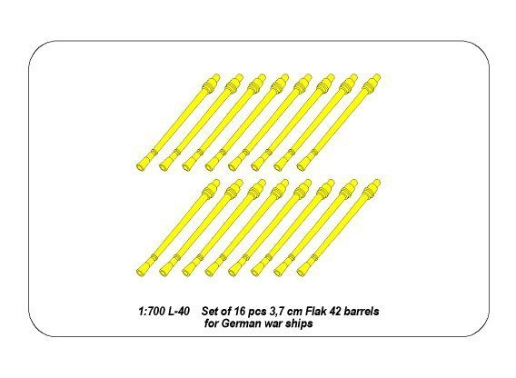 Aber 1:700L-40 Set of 16 pcs 3,7 cm Flak 42 gun barrels for German war ships 1/700