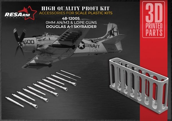 RESARM 48-12006 DOUGLAS A-1 SKYRIDER SET OF GUNS (0MM AN/M3 &amp; LDPE) (3D resin printing) 1/48