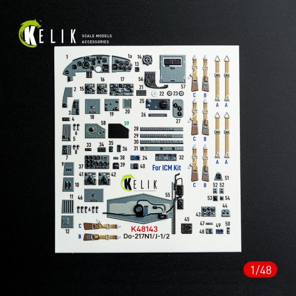 Kelik K48143 Do-217 N/J - interior 3D decals for ICM kit (1/48)