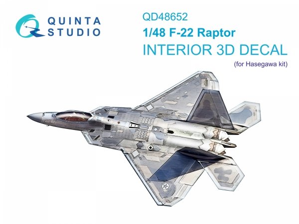 Quinta Studio QD48652 F-22 Raptor 3D-Printed &amp; coloured Interior on decal paper (Hasegawa) 1/48