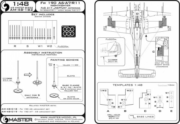 Master AM-48-182 Fw 190 A6-A7/R11 Nightfighter - anteny FuG217 "Neptun" 1/48