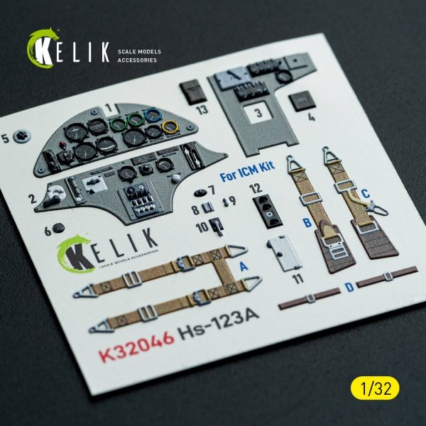 Kelik K32046 Hs-123A-1 - interior 3D decals for ICM kit 1/32