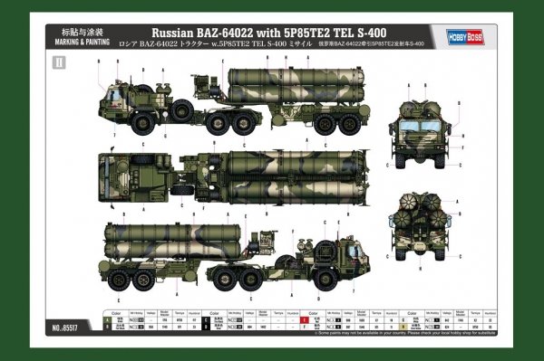 Hobby Boss 85517 Russian BAZ-64022 with 5P85TE2 TEL S-400 (1:35)