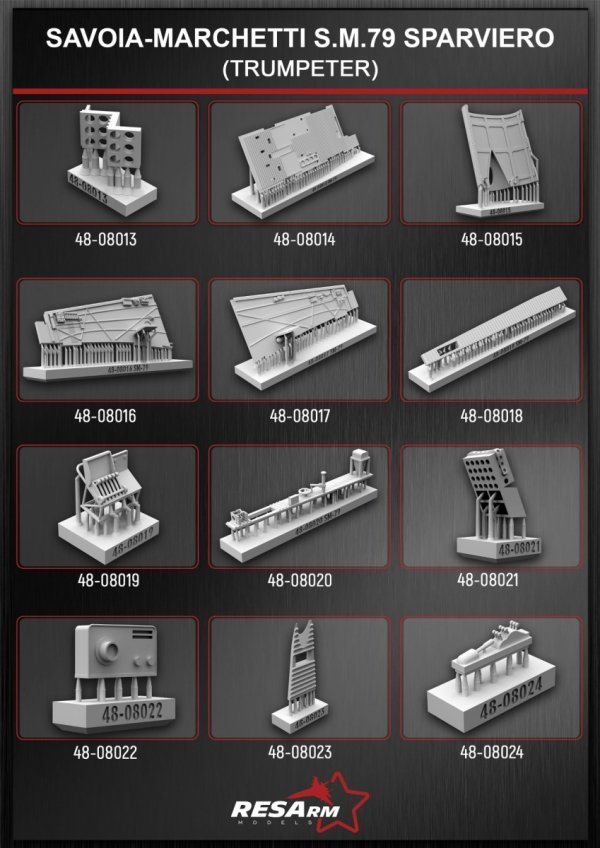 RESARM 48-08000 FULL UPGRADE KIT Savoia Marchetti SM-79 (3D resin printing) 27 pcs 1/48
