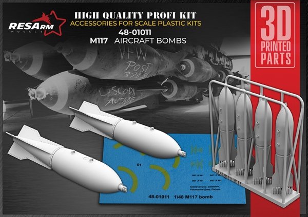 RESArm 48-01011 M117 - American high explosive bomb (WITH DECAL) (3D resin printing) 1/48
