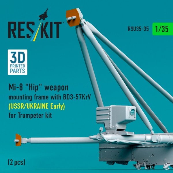 RESKIT RSU35-0035 Mi-8 "Hip" weapon mounting frame with BD3-57KrV (USSR/UKRAINE Early) for Trumpeter kit (2 pcs) (3D Printed) (1/35)