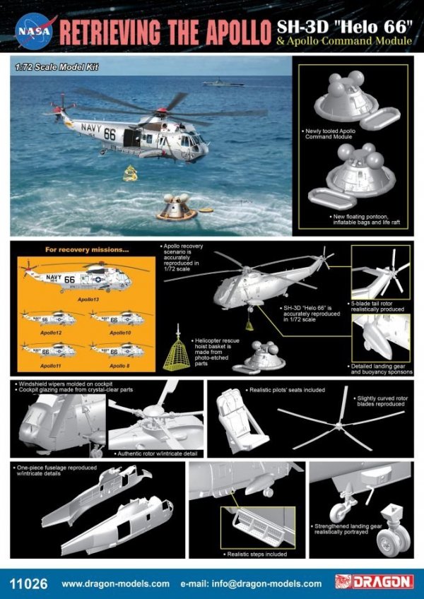 Dragon 11026 Apollo Recovery SH-3D &quot;Helo 66&quot; &amp; Apollo Command Module  1/72