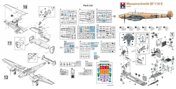 Hobby 2000 32008 Messerschmitt Bf 110 E ( Dragon + Cartograf + Mask ) 1/32