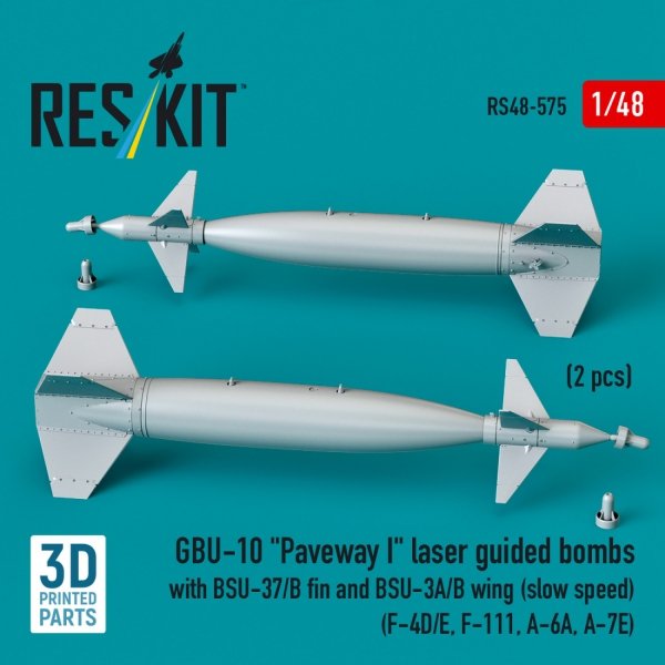 RESKIT RS48-0575 GBU-10 "Paveway I" laser guided bombs with BSU-37/B fin and BSU-3A/B wing (slow speed) (2 pcs) (3D Printed) 1/48